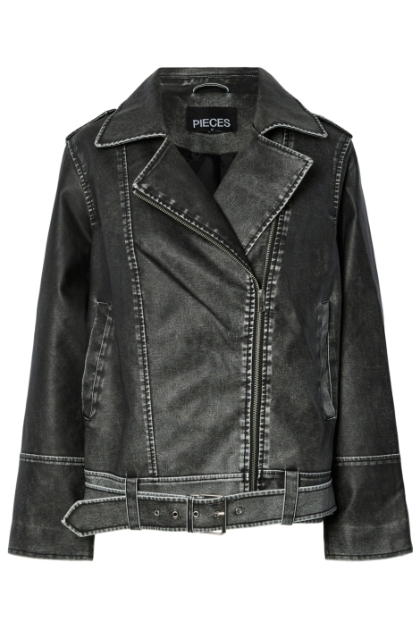 Pieces pcjosie coated biker jacket w. belt